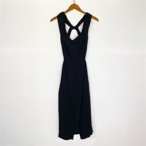 Black Sleeveless Cross-Back Midi Dress